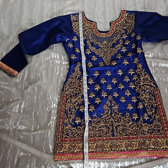 Indian Ladies Straight Kurta Dress With Long Sleeves Size Medium/Small Royal Blu - Picture 10 of 16